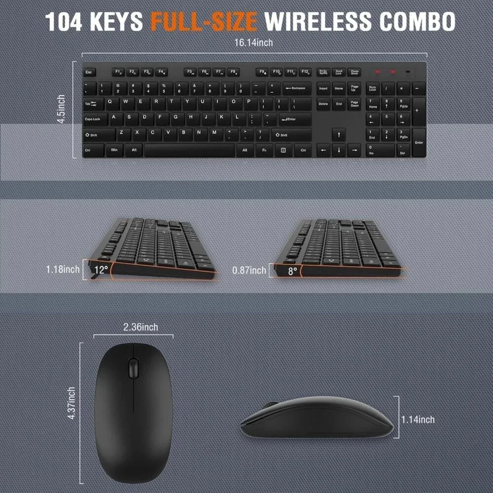 Wireless Keyboard and Mouse Combo, EDJO Silent Full Size Cordless USB Keyboard M